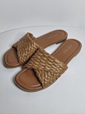 Nine West Havah Women's Woven Slides Sandals Tan Brown Size 8.5 Excellent Used